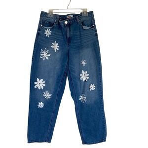 ARULA Womens Boyfriend‎ Jeans White Floral Design Size 14 Hippie Boho Festival